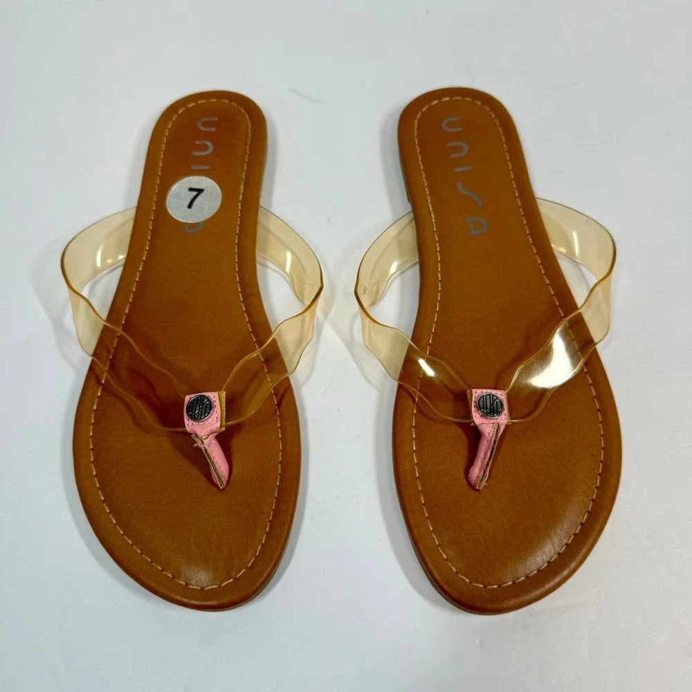 Unisa Thong Sandals Clear Strap‎ Pink Accents Casual Summer Shoes Size 7